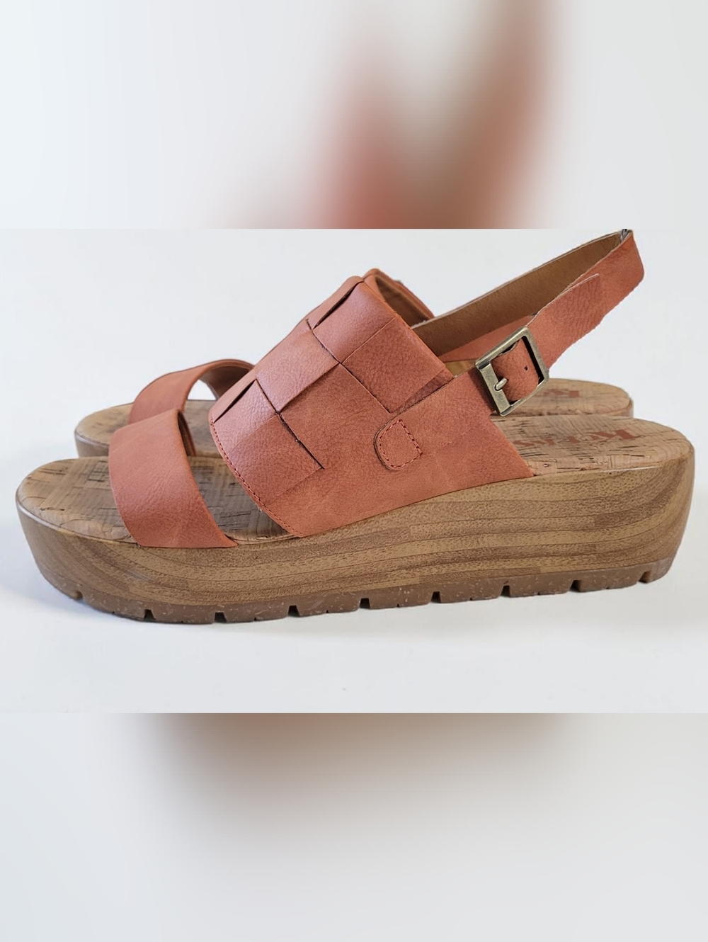 Korks Fraya Platform Wedge Slingback Sandals, Cognac, Faux Leather, Women's 11
